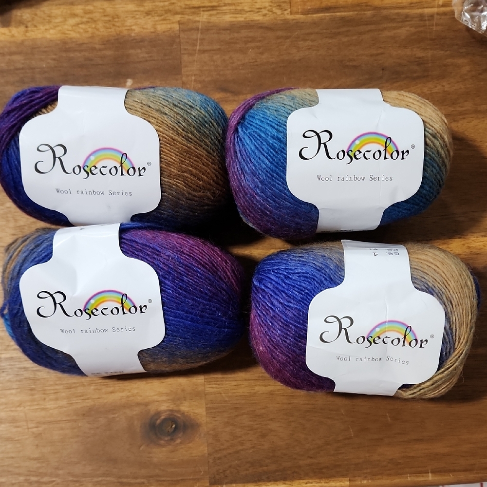 4 Pc 100 %wool Rosecolor Wool Rainbow Yarn Set 50gm Each. Dk Wt. Soft To Touch.
